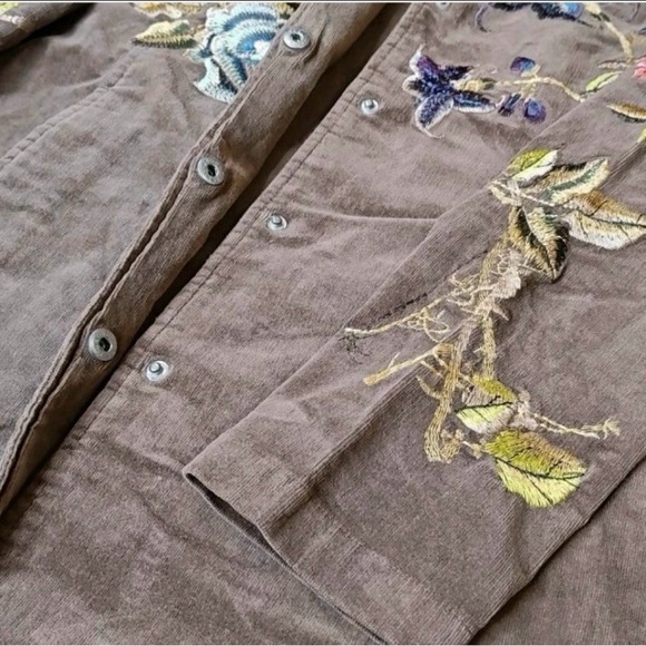 Vintage Live a Little Corduroy Boho Floral Embroidered Jacket - Brown - Large - Picture 8 of 9